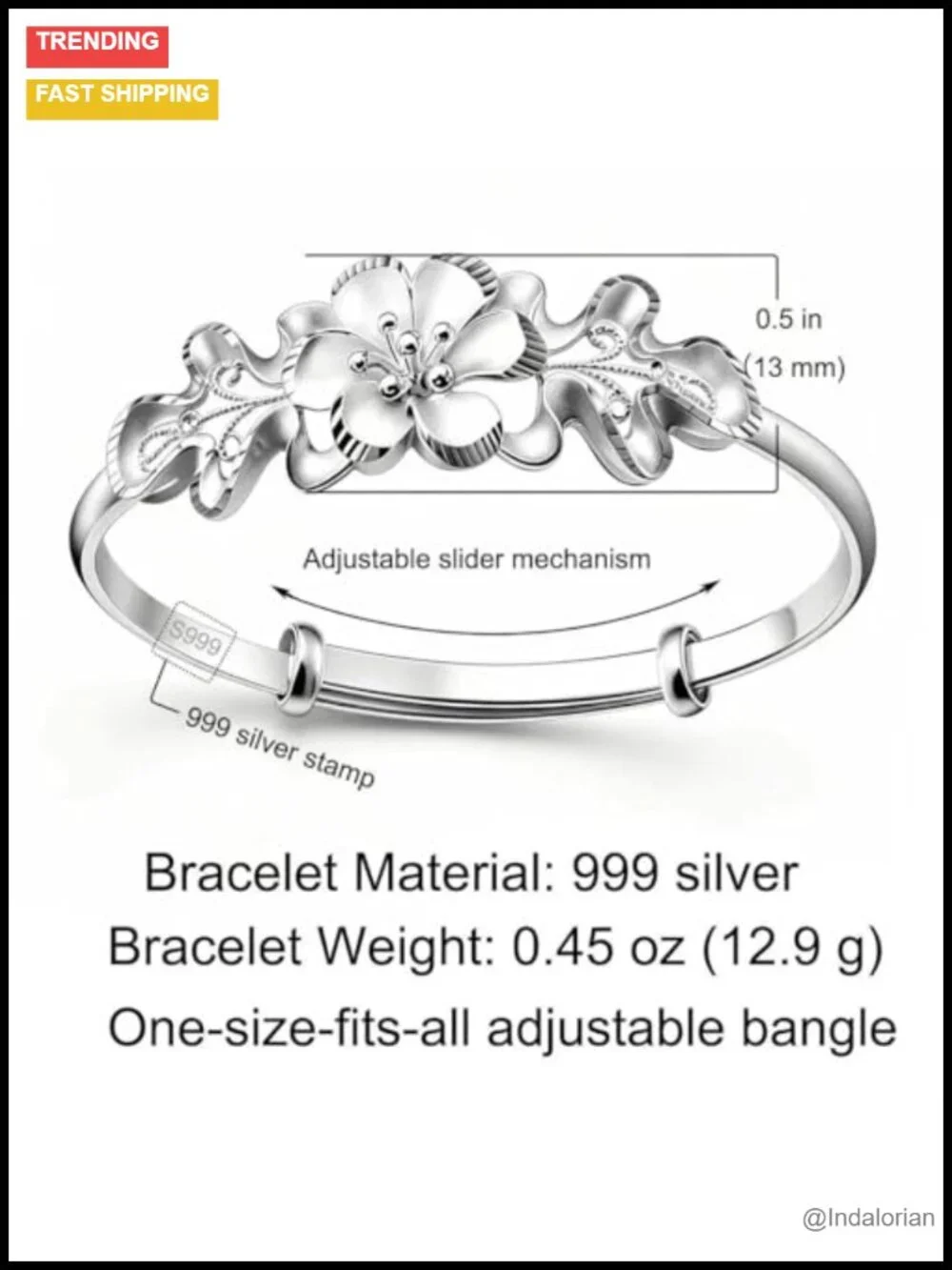 S925 Sterling Silver Adjustable Bangle Bracelet for Women, Elegant Small Size